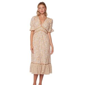 LOST + WANDER Spring Sunrise Floral Midi Dress Size Large